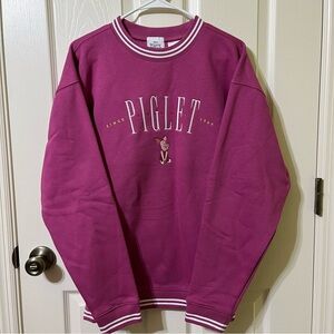 Disney Winnie the Pooh Piglet Embroidered Pink Pullover Sweater Size M NWT